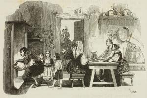 A tavola. Illustrazione di Gonin da "I promessi sposi", 1840
